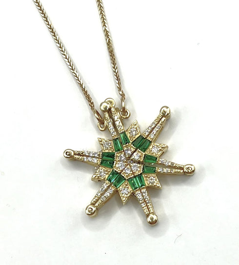 14K Gold Diamond & Emerald Star Of Bethlehem Opening Magnetic Necklace